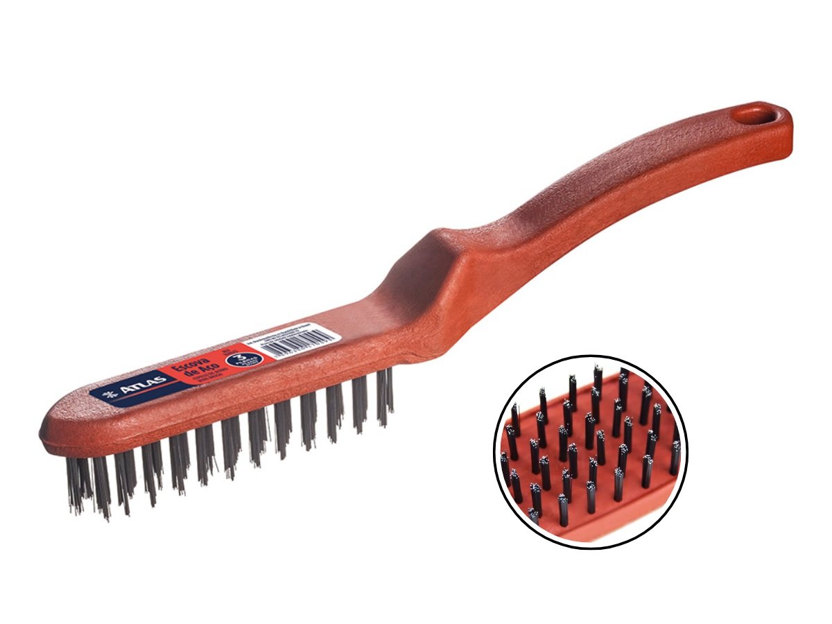 ESCOVA DE AÇO COM CABO DE PLÁSTICO PARA LIMPEZA