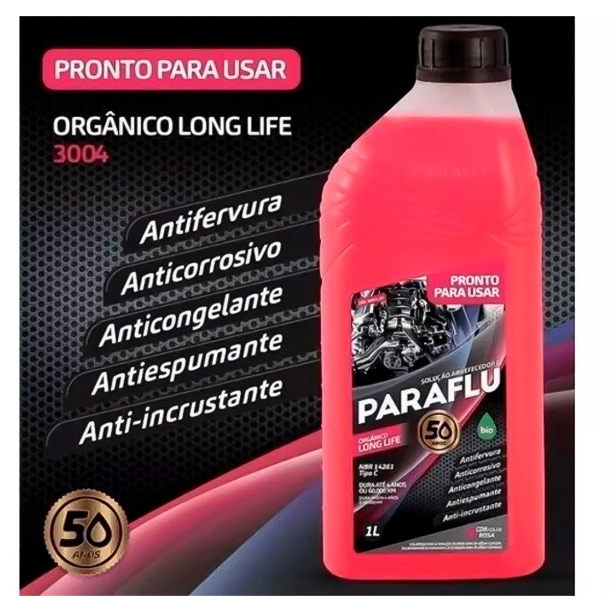ADITIVO RADIADOR ROSA PARAFLU PRONTO PARA USO 1 LITRO - PROTEÇÃO MÁXIMA PARA SEU MOTOR