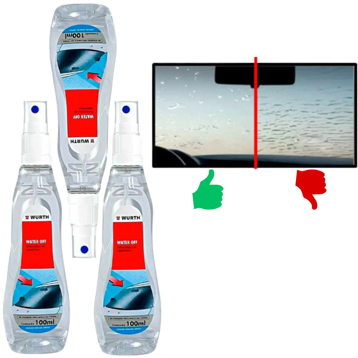 CRISTALIZADOR DE VIDROS WURTH WATER OFF 100ML - REPELENTE DE ÁGUA PARA VIDROS AUTOMOTIVOS