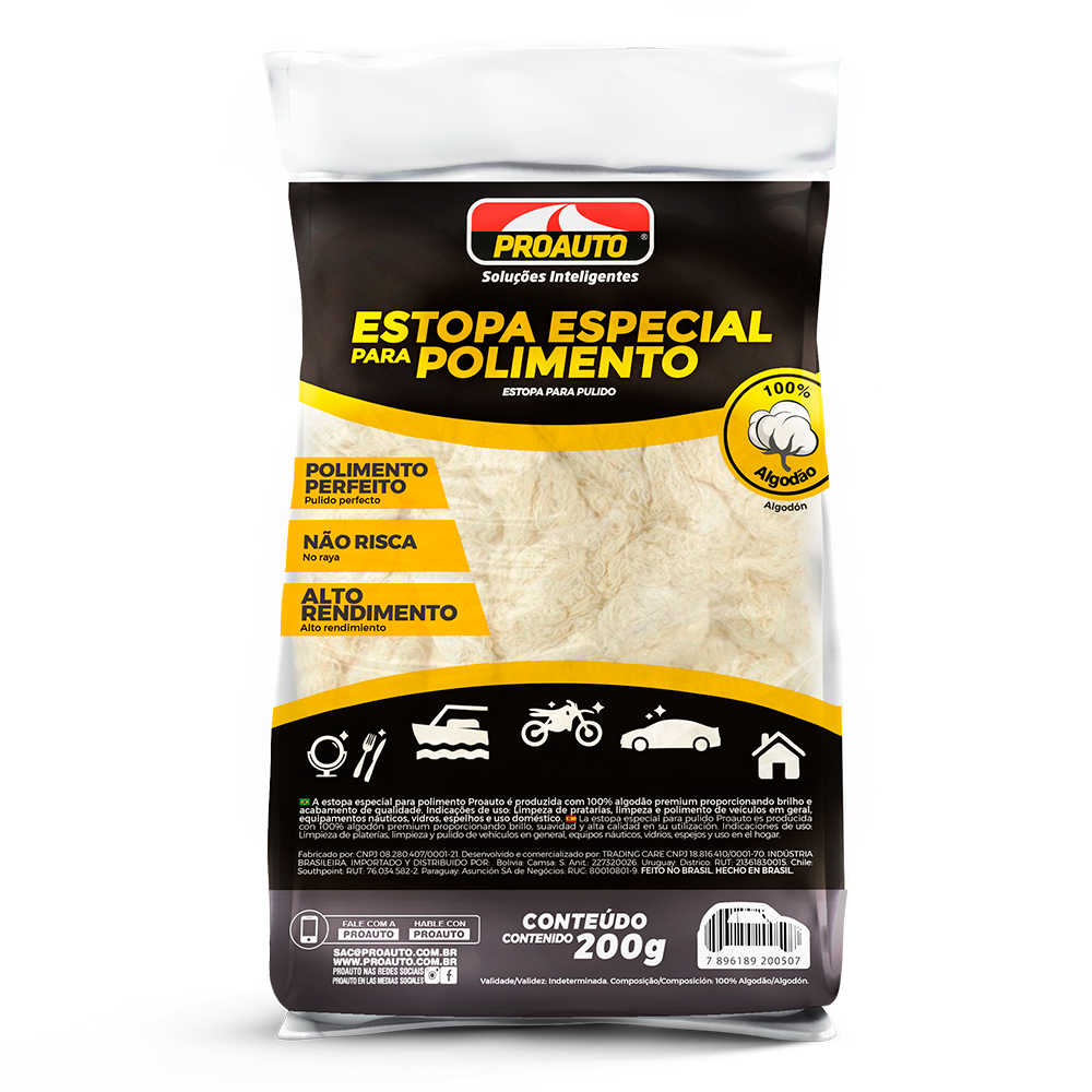 ESTOPA PARA POLIMENTO BRANCA 200G - IDEAL PARA LIMPEZA E POLIMENTO