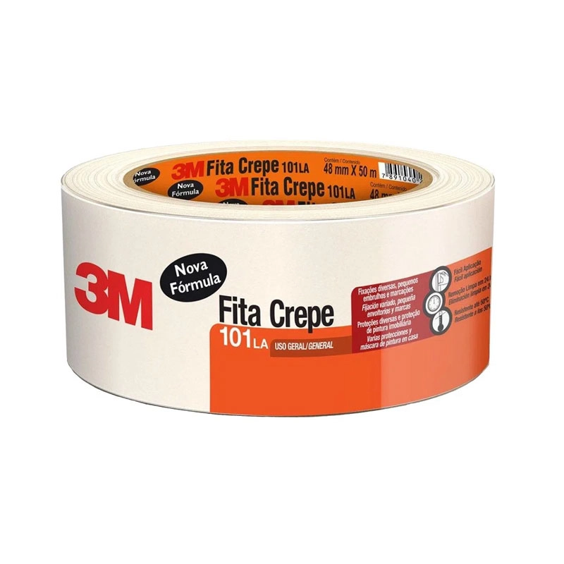 FITA CREPE 3M 101LA 48MM X 50M - Fita Crepe Multiuso para Pintura